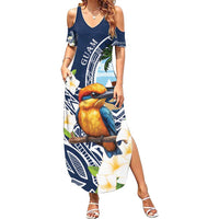 Hafa Adai Guam Family Matching Summer Maxi Dress and Hawaiian Shirt Sihek Guam Kingfisher with Guasali LT7 Mom's Dress Navy Blue - Polynesian Pride