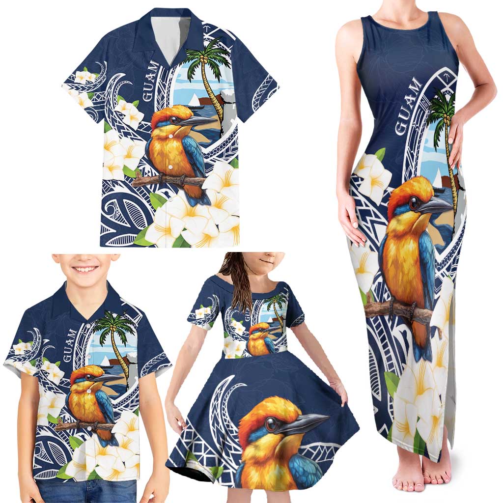 Hafa Adai Guam Family Matching Tank Maxi Dress and Hawaiian Shirt Sihek Guam Kingfisher with Guasali LT7 - Polynesian Pride