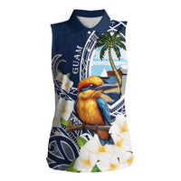 Hafa Adai Guam Women Sleeveless Polo Shirt Sihek Guam Kingfisher with Guasali LT7 Female Navy Blue - Polynesian Pride