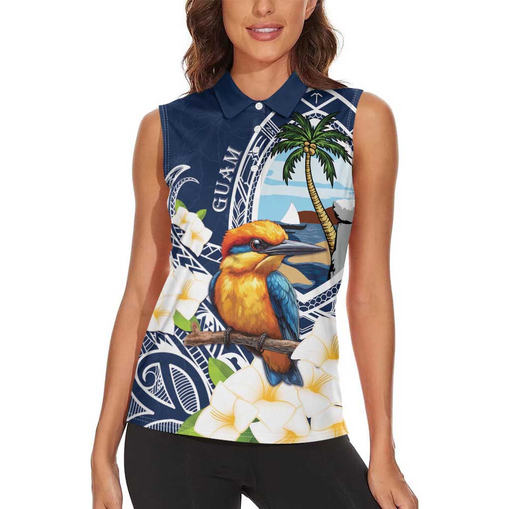Hafa Adai Guam Women Sleeveless Polo Shirt Sihek Guam Kingfisher with Guasali LT7 - Polynesian Pride