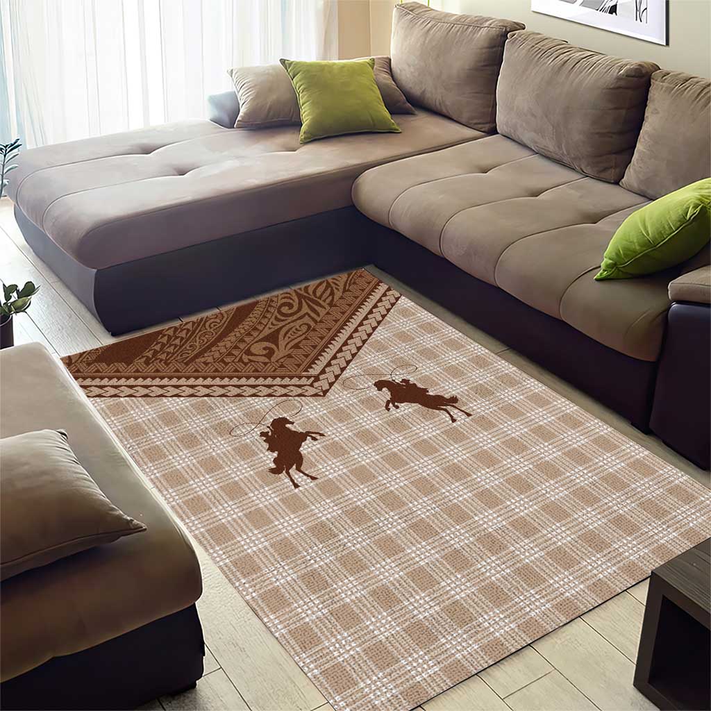 Aloha Hawaii Cowboys Paniolo Area Rug Beige Palaka - Polynesian Pride