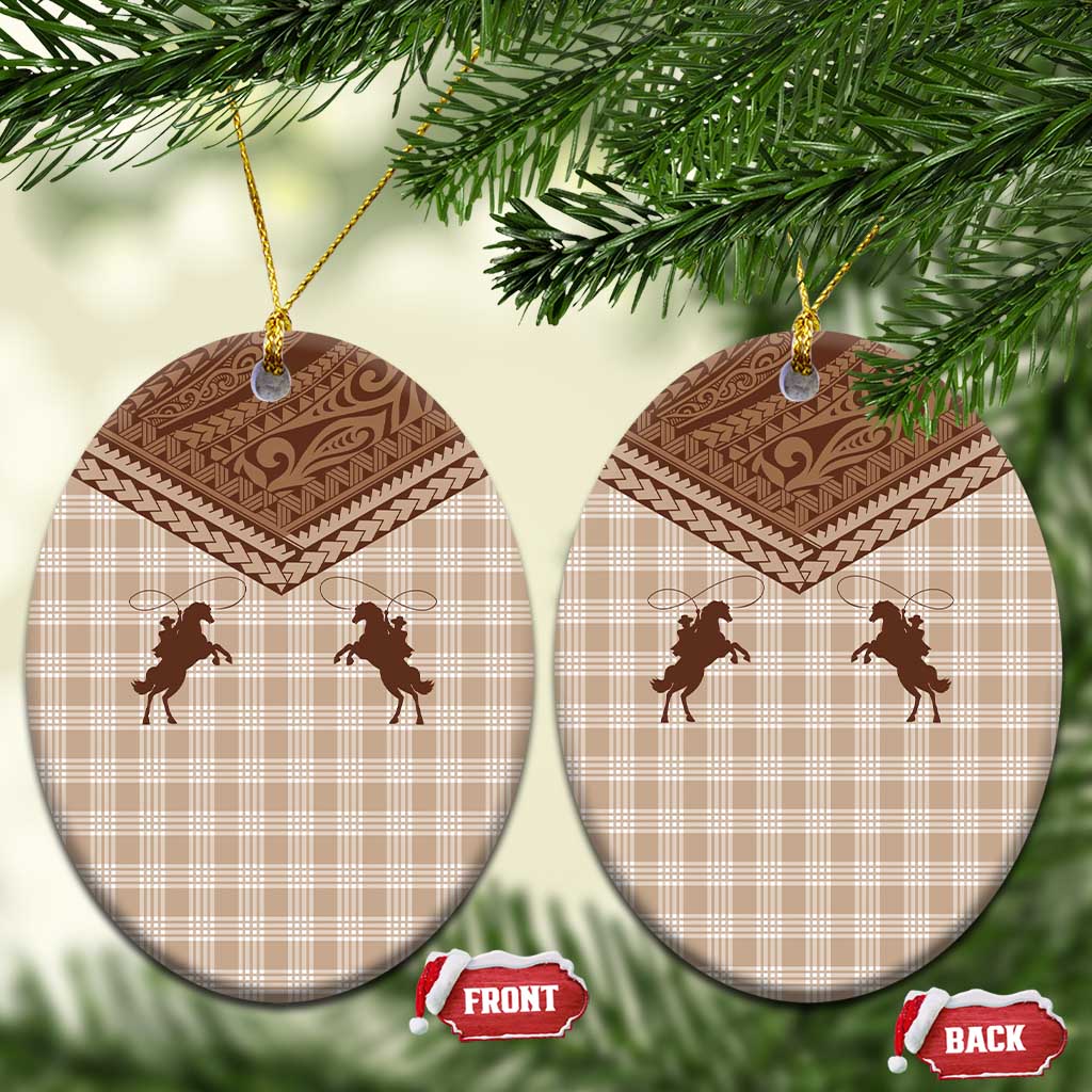 Aloha Hawaii Cowboys Paniolo Ceramic Ornament Beige Palaka LT7 Oval Beige - Polynesian Pride
