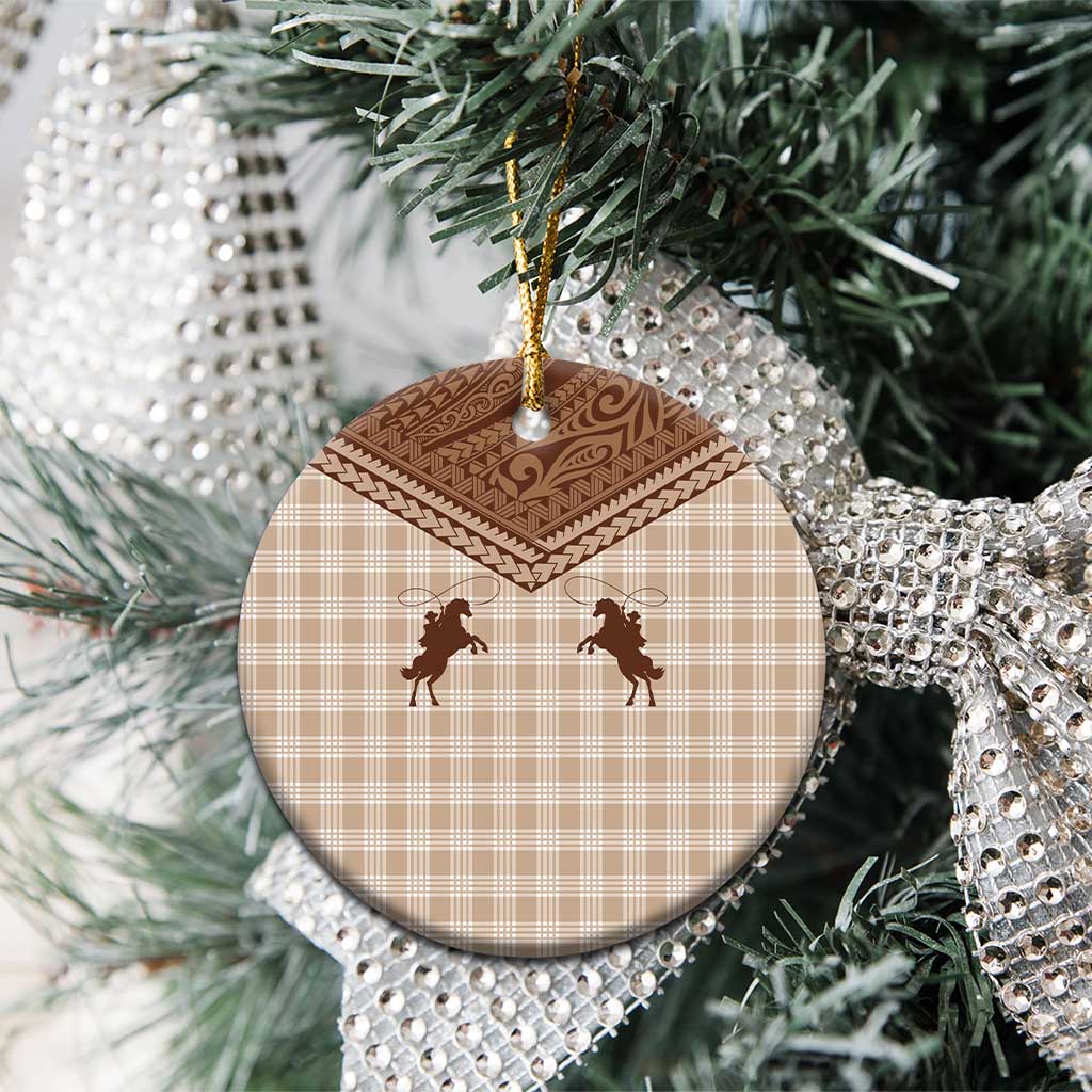 Aloha Hawaii Cowboys Paniolo Ceramic Ornament Beige Palaka LT7 - Polynesian Pride