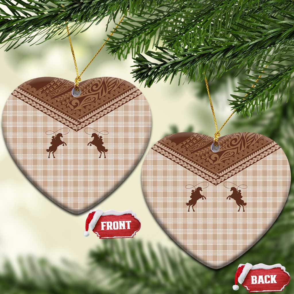 Aloha Hawaii Cowboys Paniolo Ceramic Ornament Beige Palaka LT7 Heart Beige - Polynesian Pride