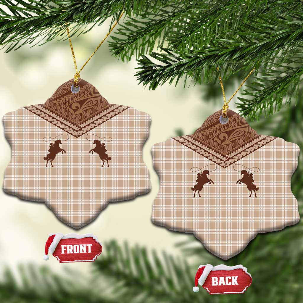 Aloha Hawaii Cowboys Paniolo Ceramic Ornament Beige Palaka LT7 Snow Flake Beige - Polynesian Pride