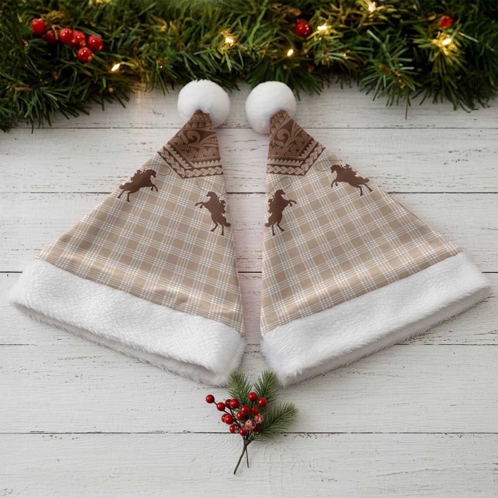 Aloha Hawaii Cowboys Paniolo Christmas Santa Hat Beige Palaka LT7 - Polynesian Pride