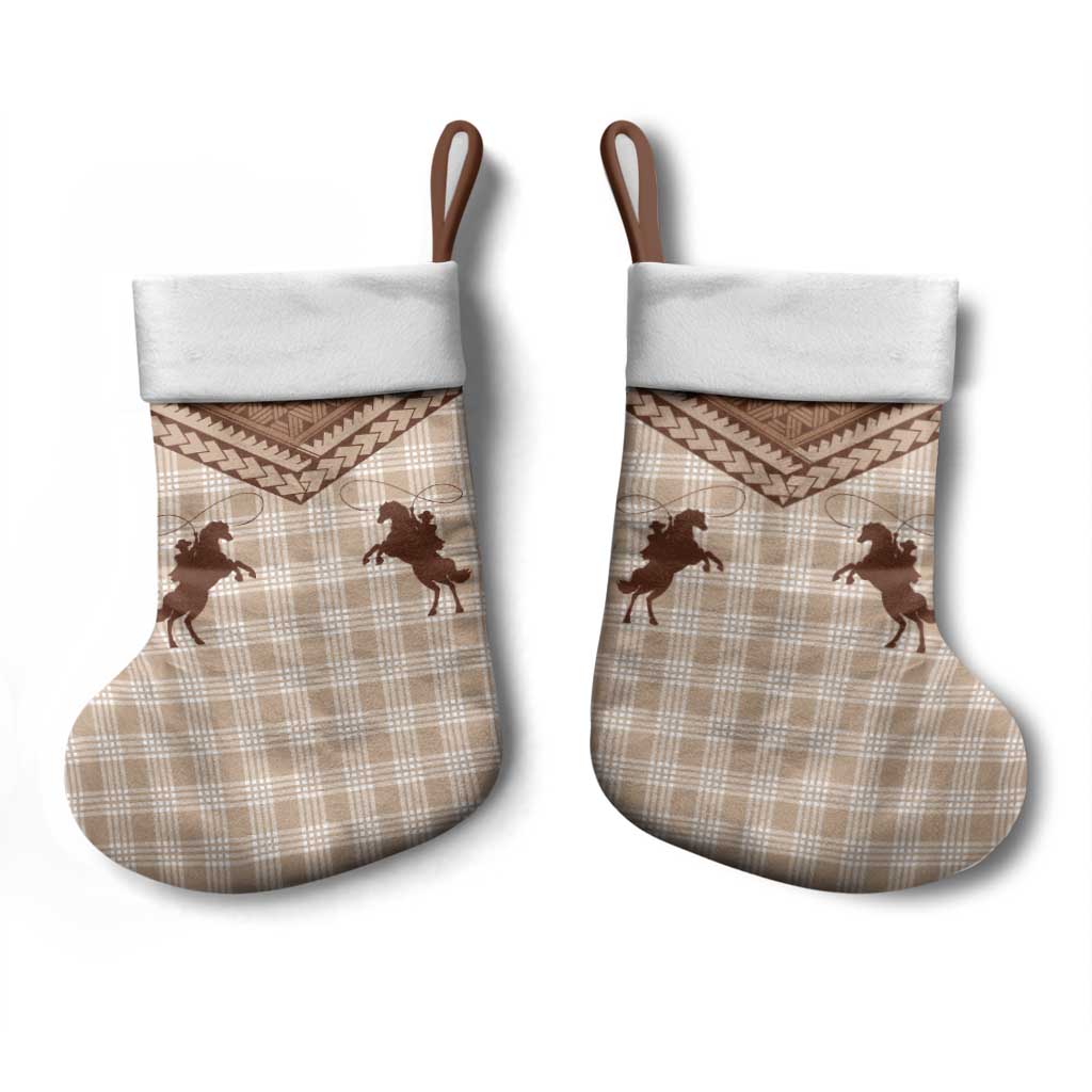 Aloha Hawaii Cowboys Paniolo Christmas Stocking Beige Palaka - Polynesian Pride