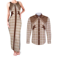 Aloha Hawaii Cowboys Paniolo Couples Matching Tank Maxi Dress and Long Sleeve Button Shirt Beige Palaka LT7 Beige - Polynesian Pride