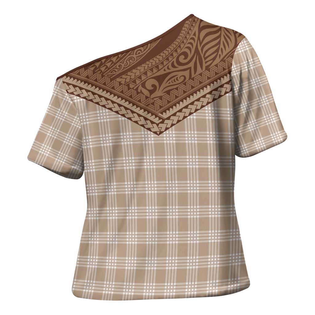 Aloha Hawaii Cowboys Paniolo Cross Shoulder Shirt Beige Palaka - Polynesian Pride