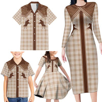 Aloha Hawaii Cowboys Paniolo Family Matching Long Sleeve Bodycon Dress and Hawaiian Shirt Beige Palaka LT7 - Polynesian Pride