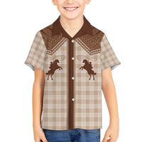 Aloha Hawaii Cowboys Paniolo Family Matching Off The Shoulder Long Sleeve Dress and Hawaiian Shirt Beige Palaka LT7 Son's Shirt Beige - Polynesian Pride