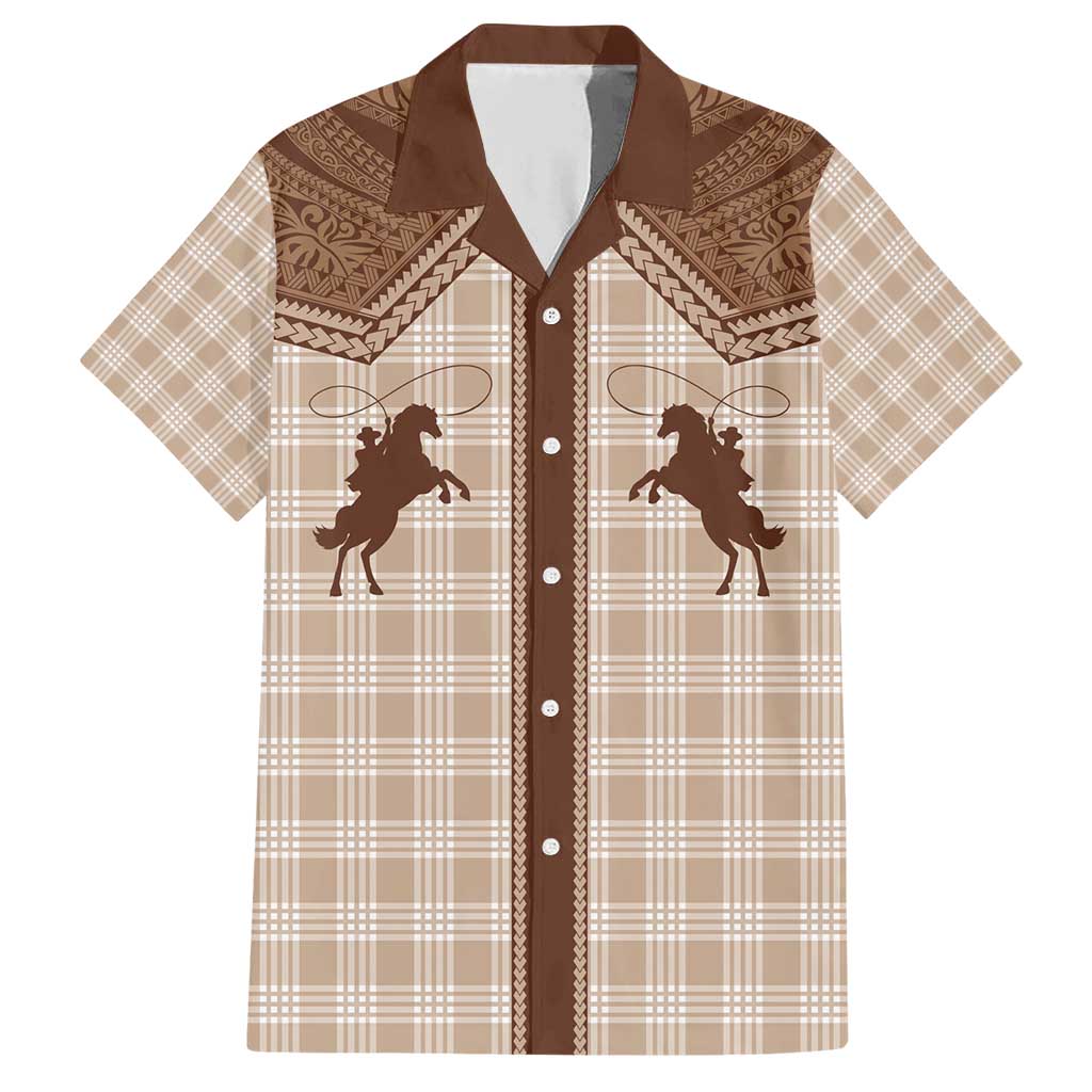 Aloha Hawaii Cowboys Paniolo Family Matching Short Sleeve Bodycon Dress and Hawaiian Shirt Beige Palaka LT7 Dad's Shirt - Short Sleeve Beige - Polynesian Pride