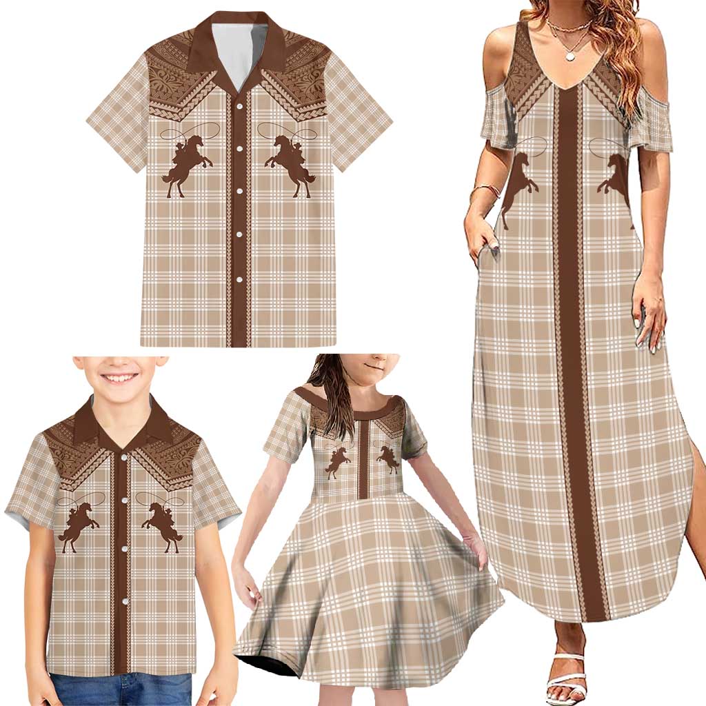Aloha Hawaii Cowboys Paniolo Family Matching Summer Maxi Dress and Hawaiian Shirt Beige Palaka LT7 - Polynesian Pride