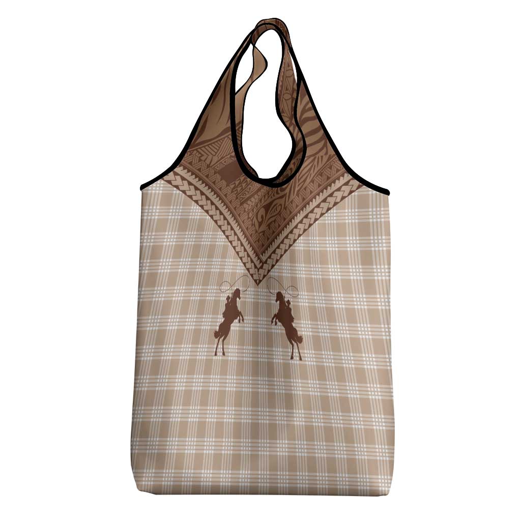 Aloha Hawaii Cowboys Paniolo Grocery Bag Beige Palaka - Polynesian Pride