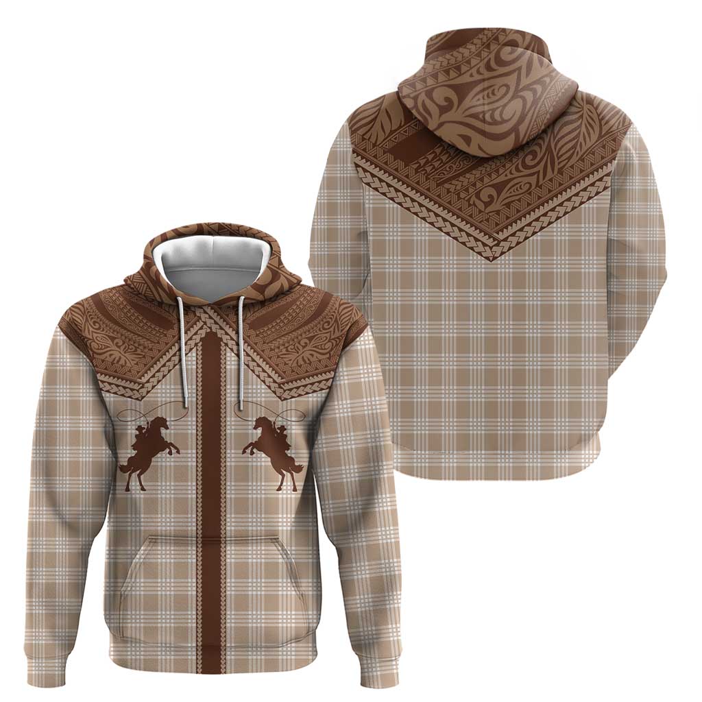 Aloha Hawaii Cowboys Paniolo Hoodie Beige Palaka - Polynesian Pride