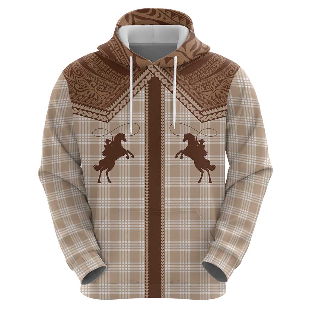 Aloha Hawaii Cowboys Paniolo Hoodie Beige Palaka - Polynesian Pride
