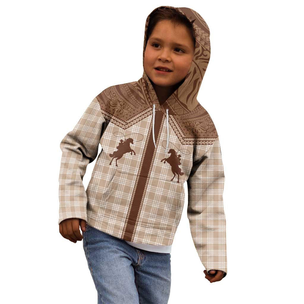 Aloha Hawaii Cowboys Paniolo Kid Hoodie Beige Palaka - Polynesian Pride