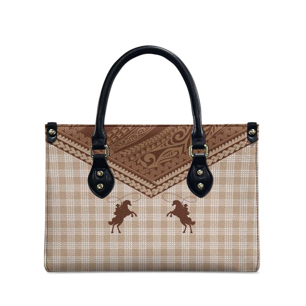 Aloha Hawaii Cowboys Paniolo Leather Bag Beige Palaka - Polynesian Pride