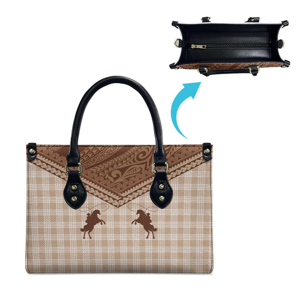 Aloha Hawaii Cowboys Paniolo Leather Bag Beige Palaka - Polynesian Pride