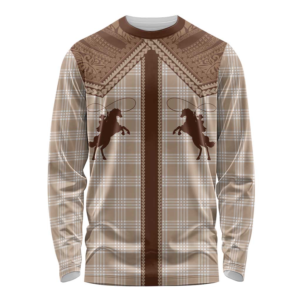Aloha Hawaii Cowboys Paniolo Long Sleeve Shirt Beige Palaka - Polynesian Pride
