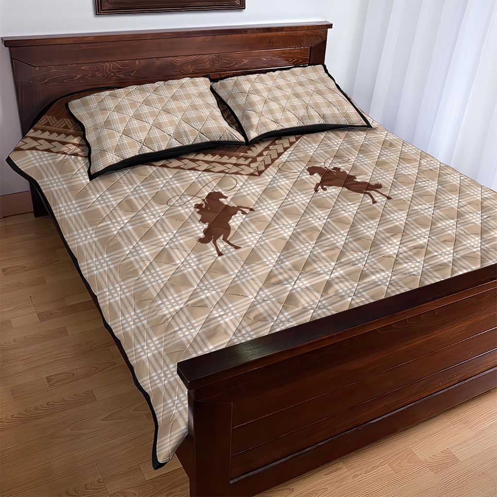 Aloha Hawaii Cowboys Paniolo Quilt Bed Set Beige Palaka - Polynesian Pride