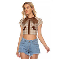 Aloha Hawaii Cowboys Paniolo Raglan Cropped T Shirt Beige Palaka - Polynesian Pride