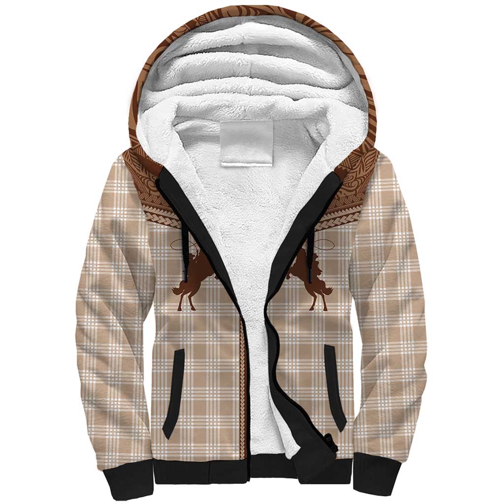Aloha Hawaii Cowboys Paniolo Sherpa Hoodie Beige Palaka - Polynesian Pride