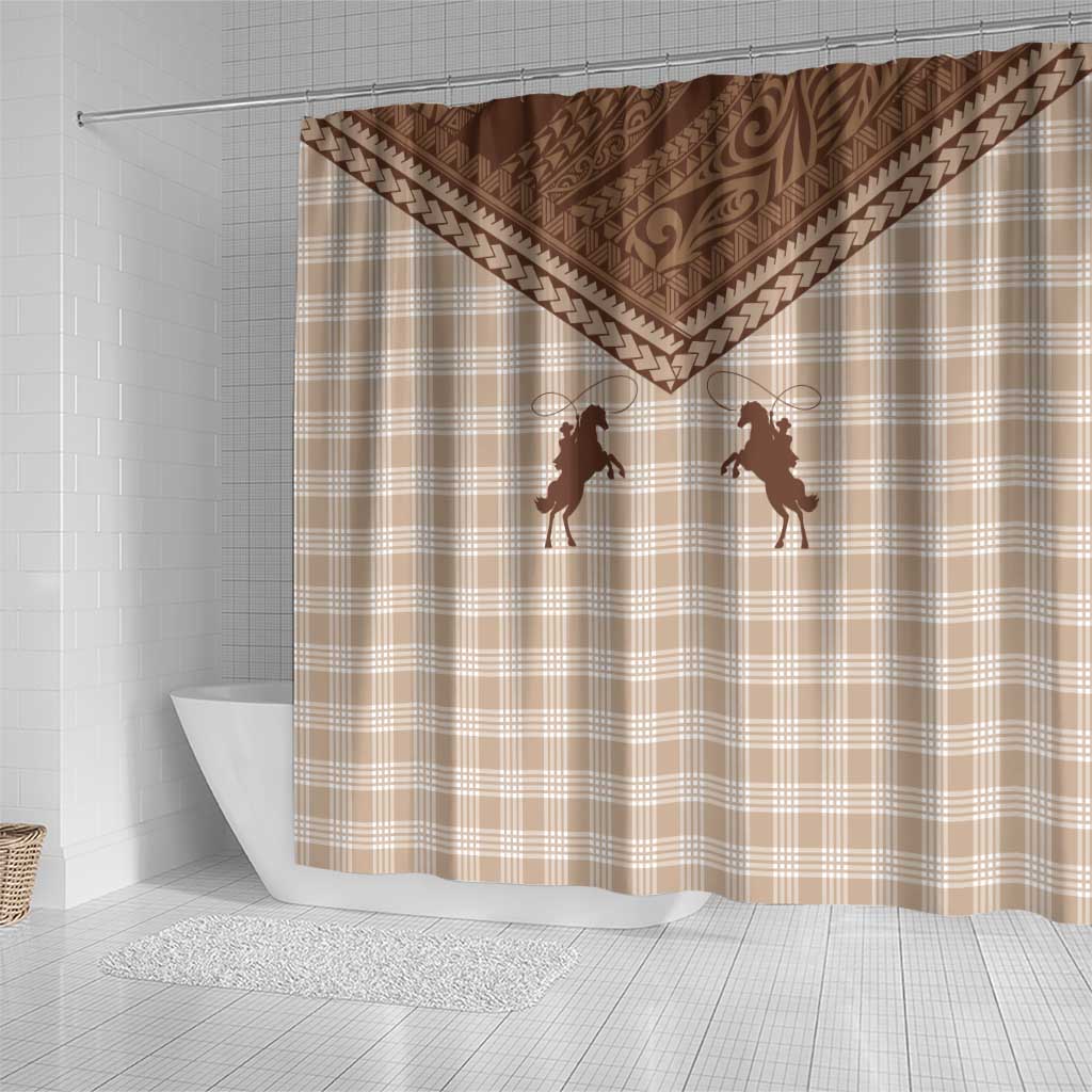Aloha Hawaii Cowboys Paniolo Shower Curtain Beige Palaka - Polynesian Pride