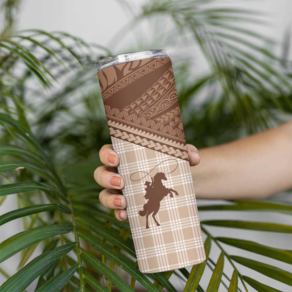 Aloha Hawaii Cowboys Paniolo Skinny Tumbler Beige Palaka LT7 - Polynesian Pride