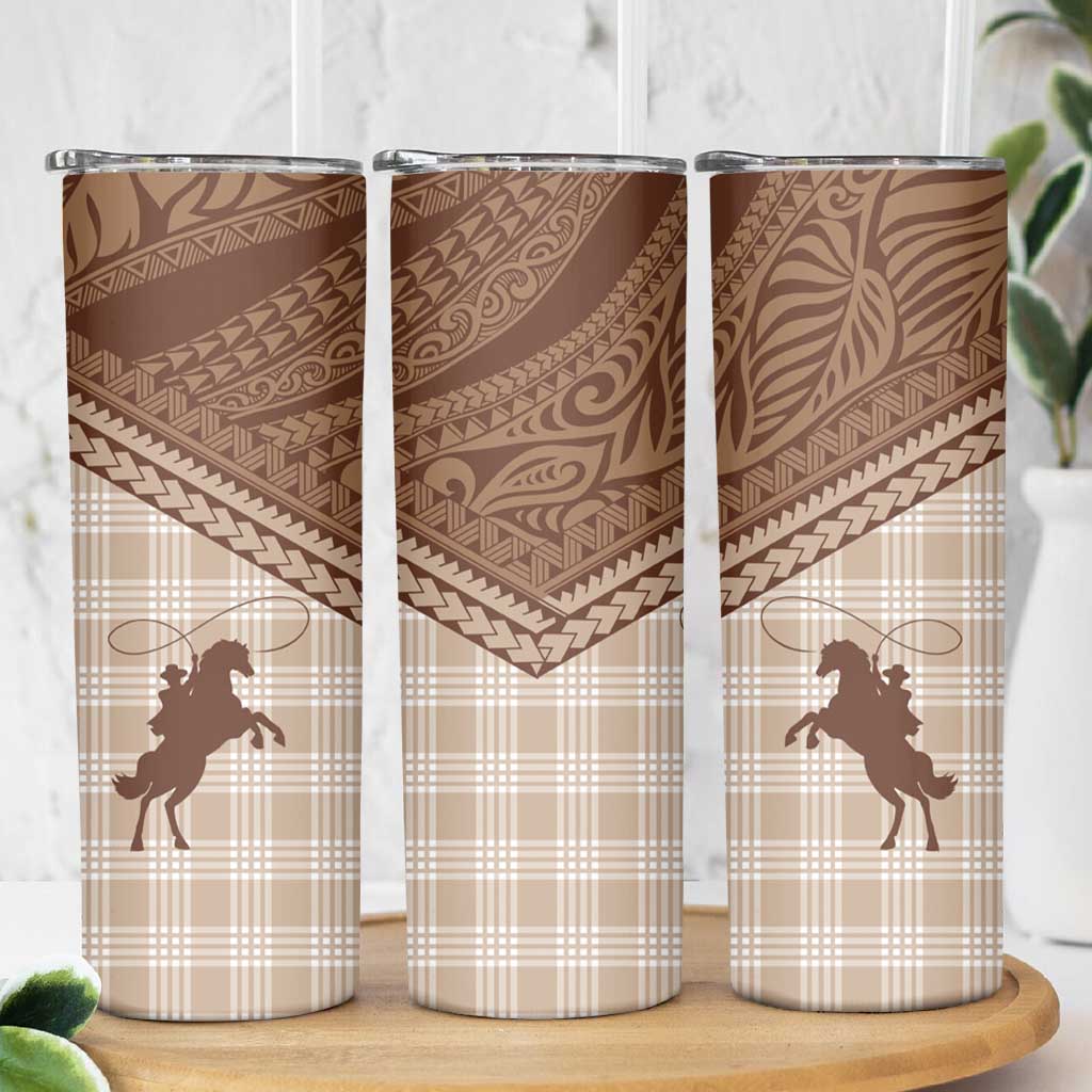 Aloha Hawaii Cowboys Paniolo Skinny Tumbler Beige Palaka LT7 - Polynesian Pride