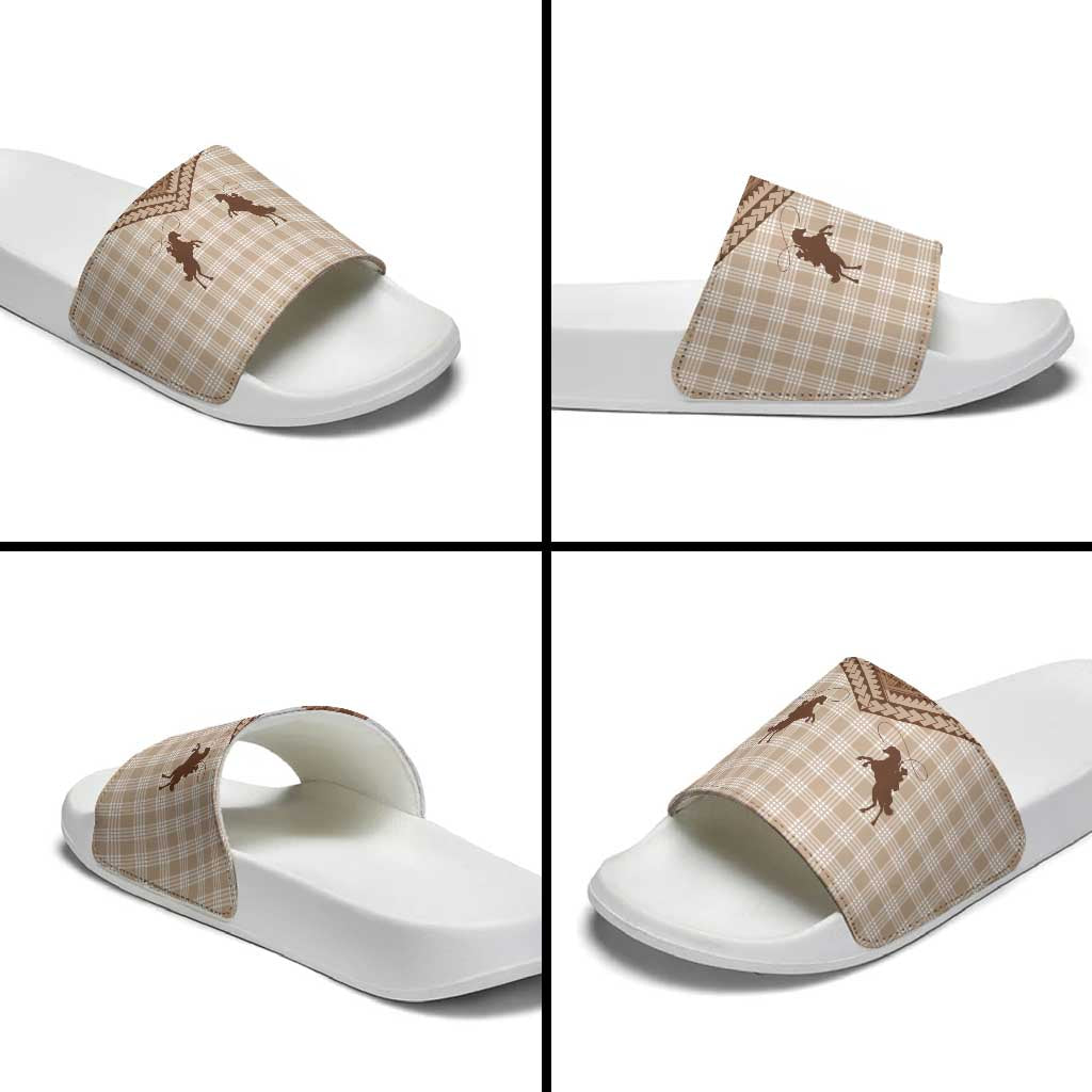 Aloha Hawaii Cowboys Paniolo Slide Sandals Beige Palaka - Polynesian Pride