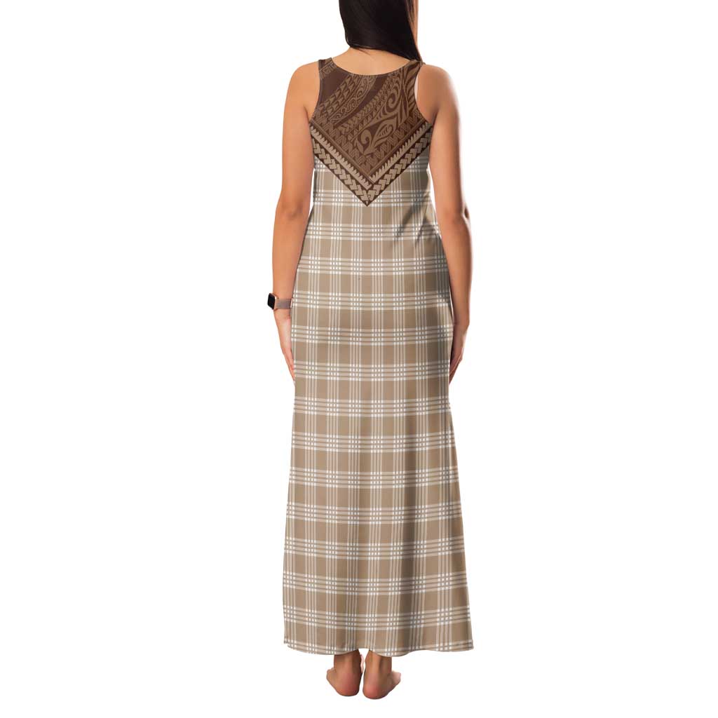 Aloha Hawaii Cowboys Paniolo Tank Maxi Dress Beige Palaka - Polynesian Pride
