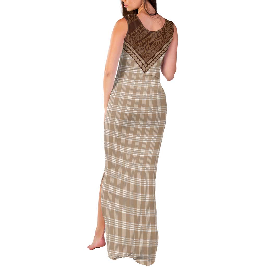 Aloha Hawaii Cowboys Paniolo Tank Maxi Dress Beige Palaka - Polynesian Pride