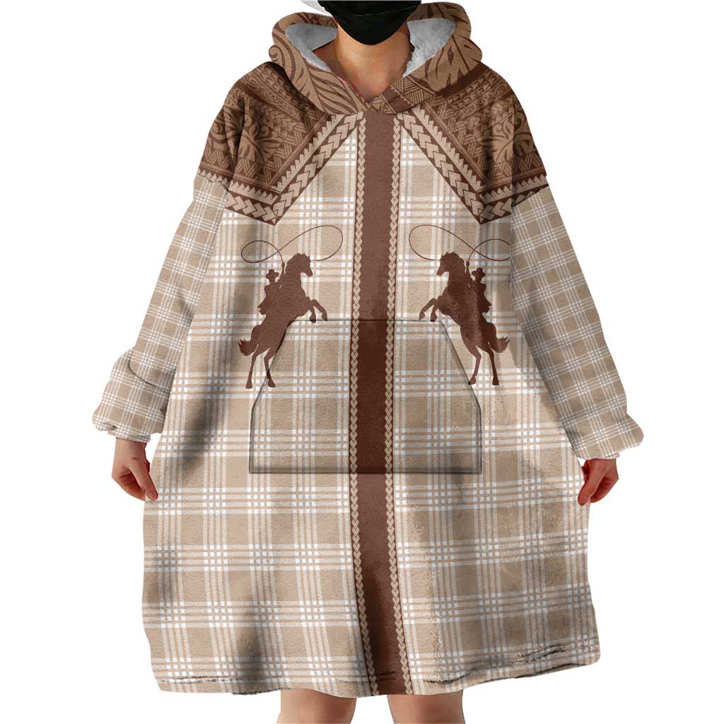 Aloha Hawaii Cowboys Paniolo Wearable Blanket Hoodie Beige Palaka - Polynesian Pride