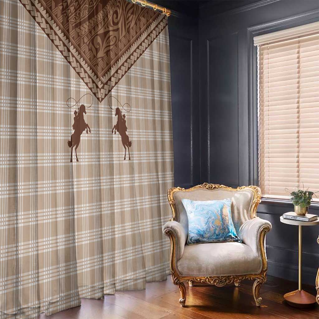 Aloha Hawaii Cowboys Paniolo Window Curtain Beige Palaka - Polynesian Pride