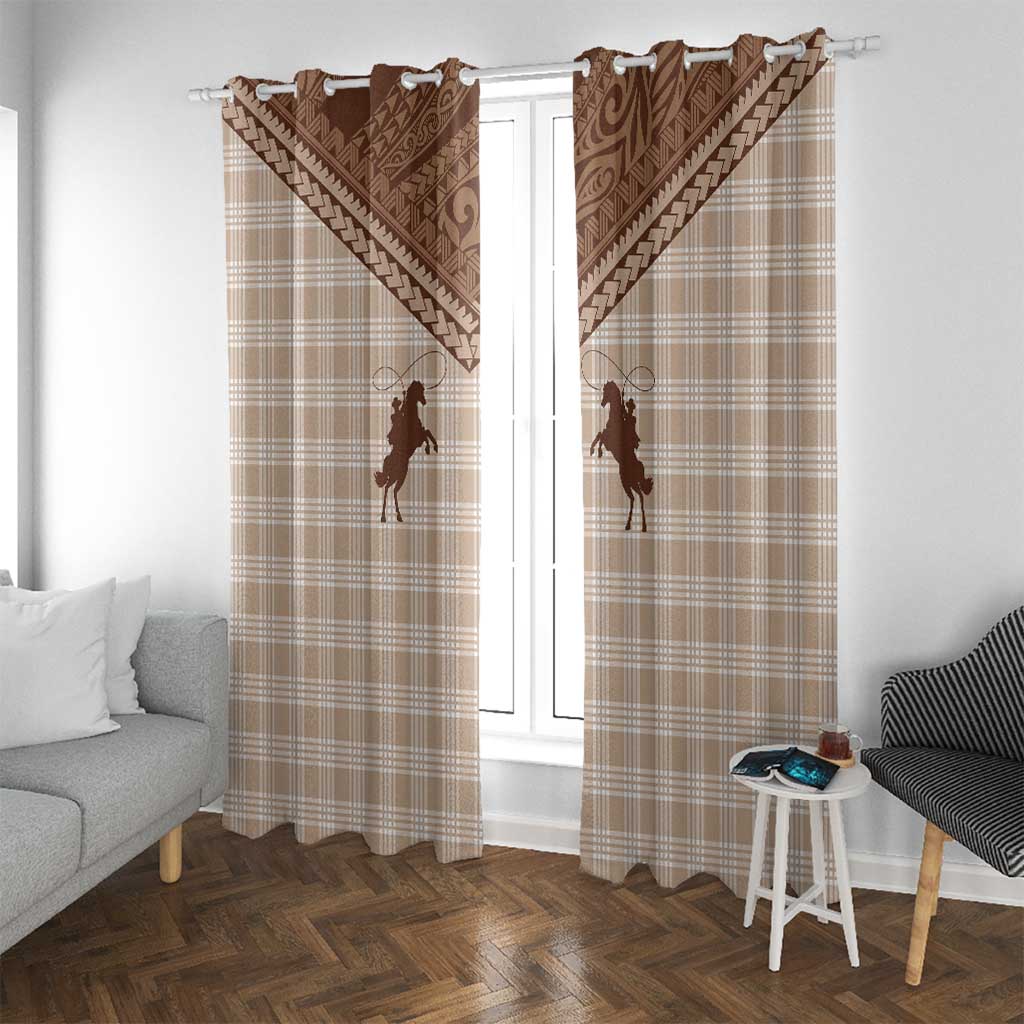 Aloha Hawaii Cowboys Paniolo Window Curtain Beige Palaka - Polynesian Pride