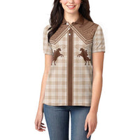 Aloha Hawaii Cowboys Paniolo Women Polo Shirt Beige Palaka - Polynesian Pride