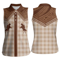 Aloha Hawaii Cowboys Paniolo Women Sleeveless Polo Shirt Beige Palaka LT7 - Polynesian Pride