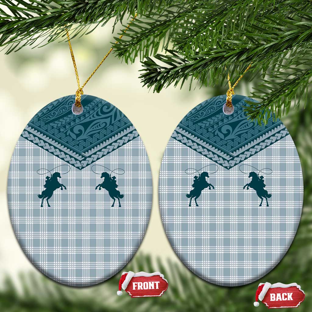 Aloha Hawaii Cowboys Paniolo Ceramic Ornament Teal Palaka LT7 Oval Teal - Polynesian Pride