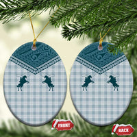 Aloha Hawaii Cowboys Paniolo Ceramic Ornament Teal Palaka LT7 Oval Teal - Polynesian Pride