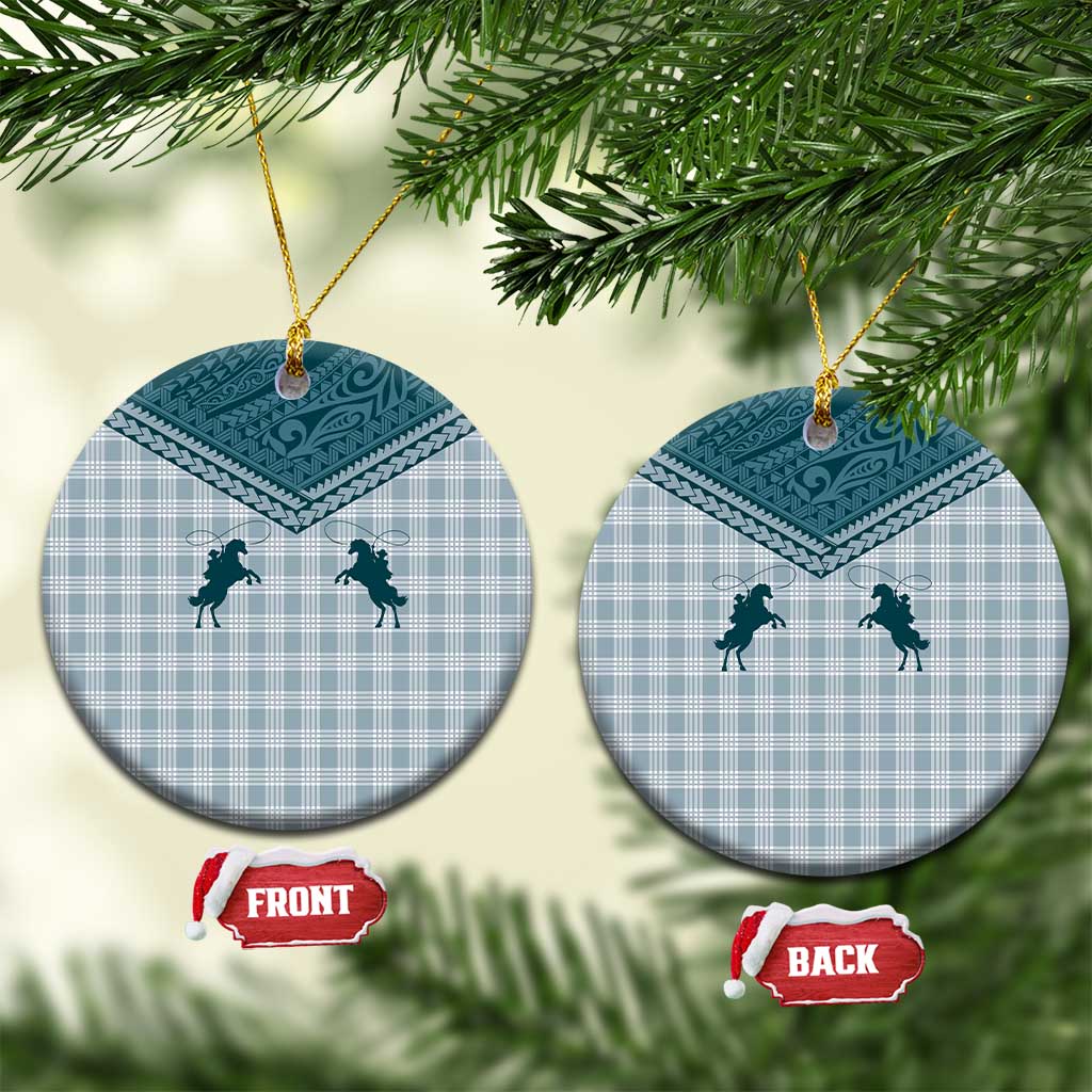 Aloha Hawaii Cowboys Paniolo Ceramic Ornament Teal Palaka LT7 Circle Teal - Polynesian Pride