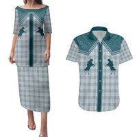 Aloha Hawaii Cowboys Paniolo Couples Matching Puletasi and Hawaiian Shirt Teal Palaka LT7 Teal - Polynesian Pride