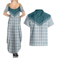 Aloha Hawaii Cowboys Paniolo Couples Matching Summer Maxi Dress and Hawaiian Shirt Teal Palaka LT7 - Polynesian Pride
