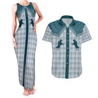 Aloha Hawaii Cowboys Paniolo Couples Matching Tank Maxi Dress and Hawaiian Shirt Teal Palaka LT7 Teal - Polynesian Pride