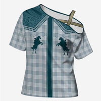 Aloha Hawaii Cowboys Paniolo Cross Shoulder Shirt Teal Palaka LT7 Female Teal - Polynesian Pride