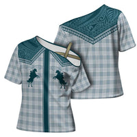 Aloha Hawaii Cowboys Paniolo Cross Shoulder Shirt Teal Palaka LT7 - Polynesian Pride