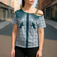Aloha Hawaii Cowboys Paniolo Cross Shoulder Shirt Teal Palaka LT7 - Polynesian Pride
