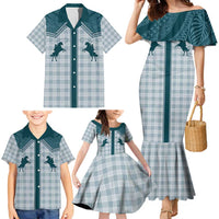 Aloha Hawaii Cowboys Paniolo Family Matching Mermaid Dress and Hawaiian Shirt Teal Palaka LT7 - Polynesian Pride