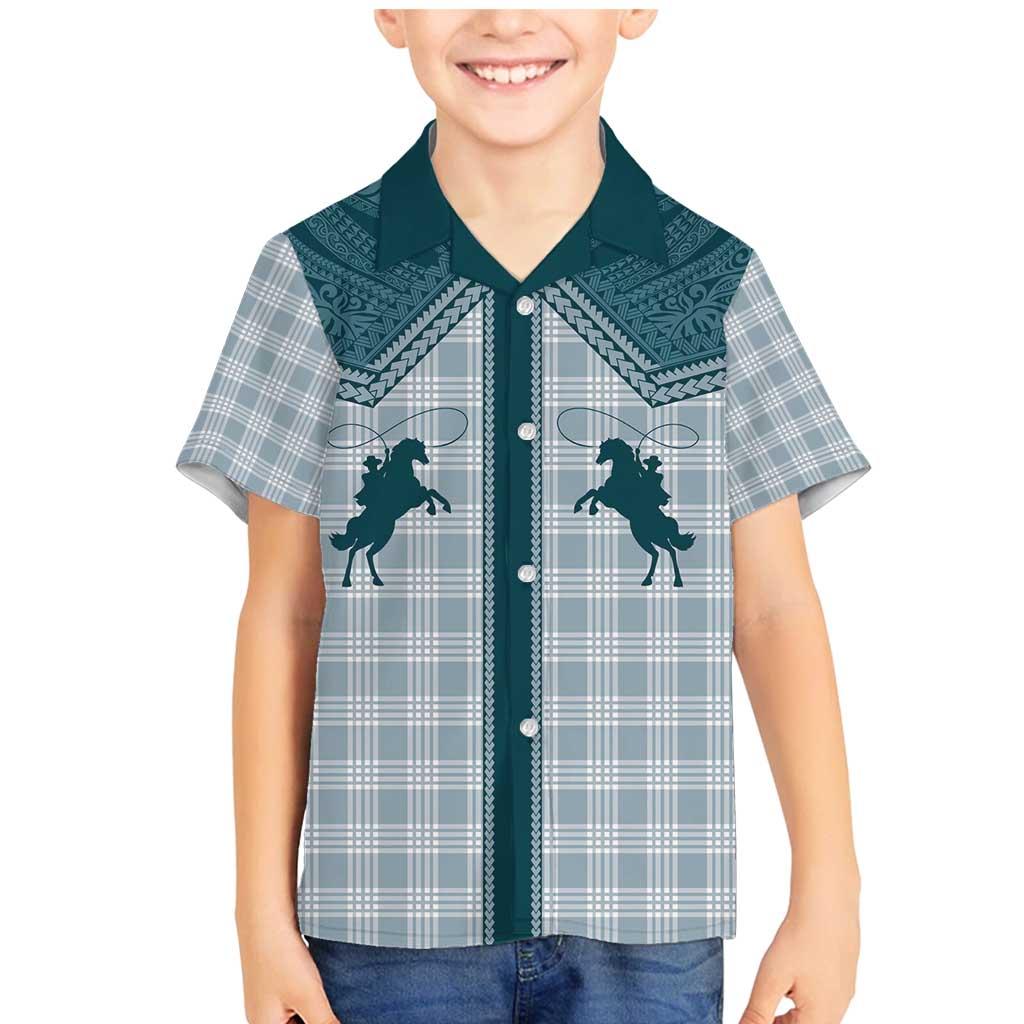 Aloha Hawaii Cowboys Paniolo Family Matching Mermaid Dress and Hawaiian Shirt Teal Palaka LT7 Son's Shirt Teal - Polynesian Pride