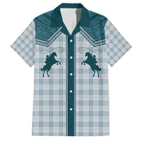 Aloha Hawaii Cowboys Paniolo Family Matching Off Shoulder Maxi Dress and Hawaiian Shirt Teal Palaka LT7 Dad's Shirt - Short Sleeve Teal - Polynesian Pride